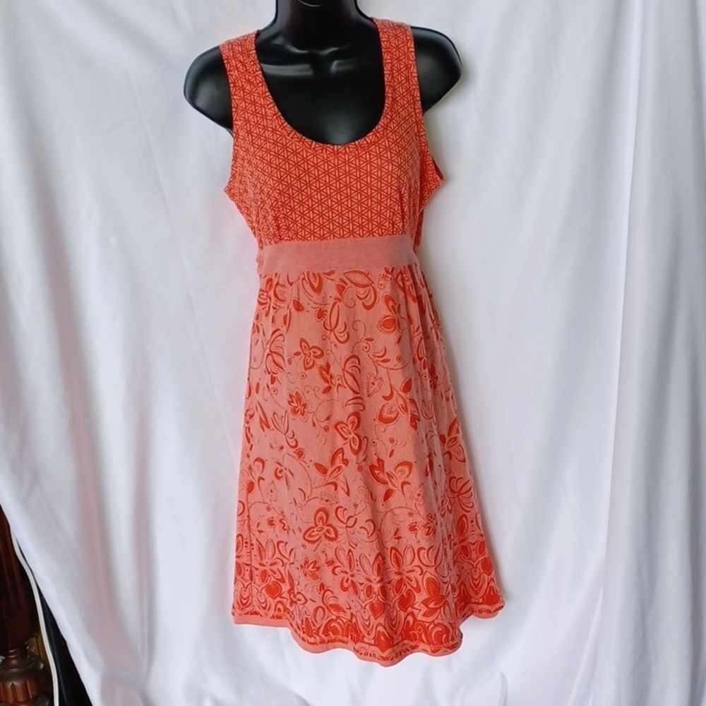 Athleta Vyasa Flame Red Tiger Lily Dress S Knit Cinch Tie Waist